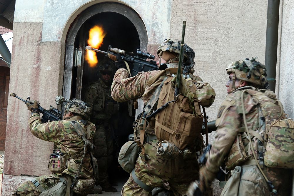 U.S. Soldiers with the 2nd Battalion, 503rd Infantry Regiment, 173rd Infantry Brigade Combat Team (Airborne) engage opposing…