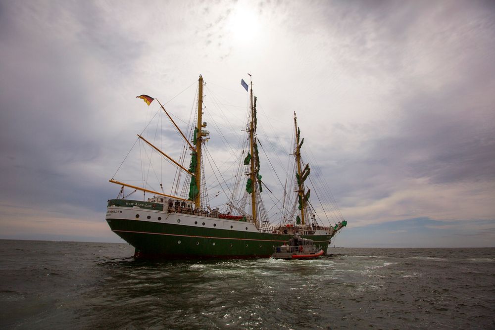 Officers with the U.S. Customs and Border Protection, Office of Field Operations, board a flotilla of tall ships off the…