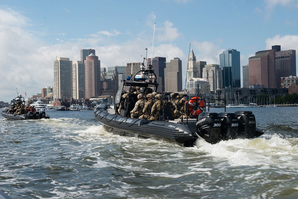 A U.S. Coast Guard Maritime Security Response Team patrols Boston Harbor June 20, 2017.