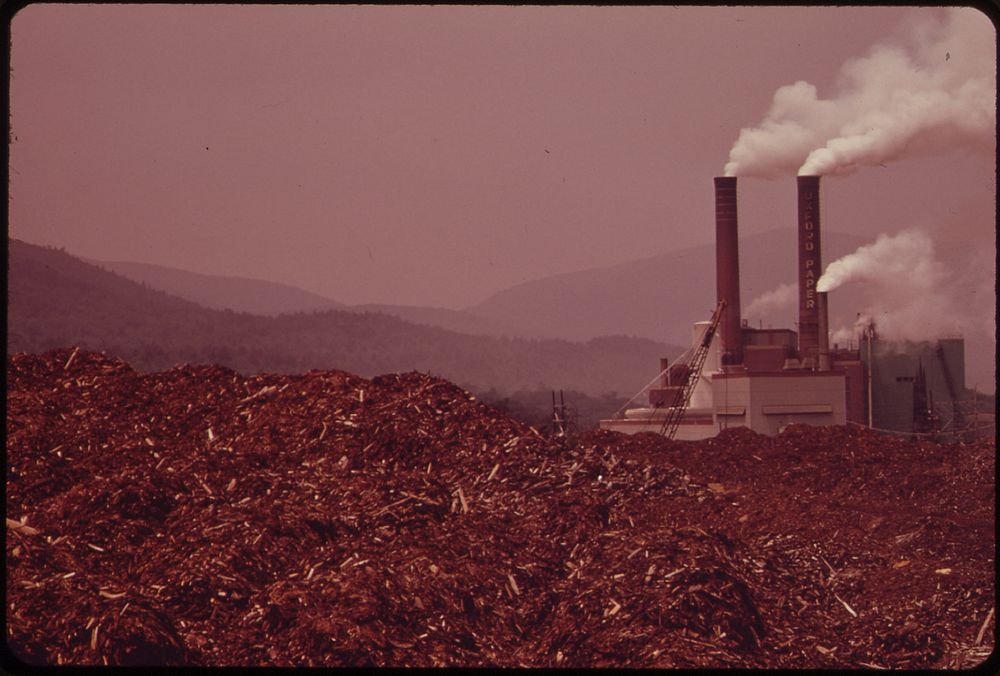 Oxford Paper Company Mill at Rumford. in the Foreground Is A Pile of Bark, 06/1973. Original public domain image from Flickr