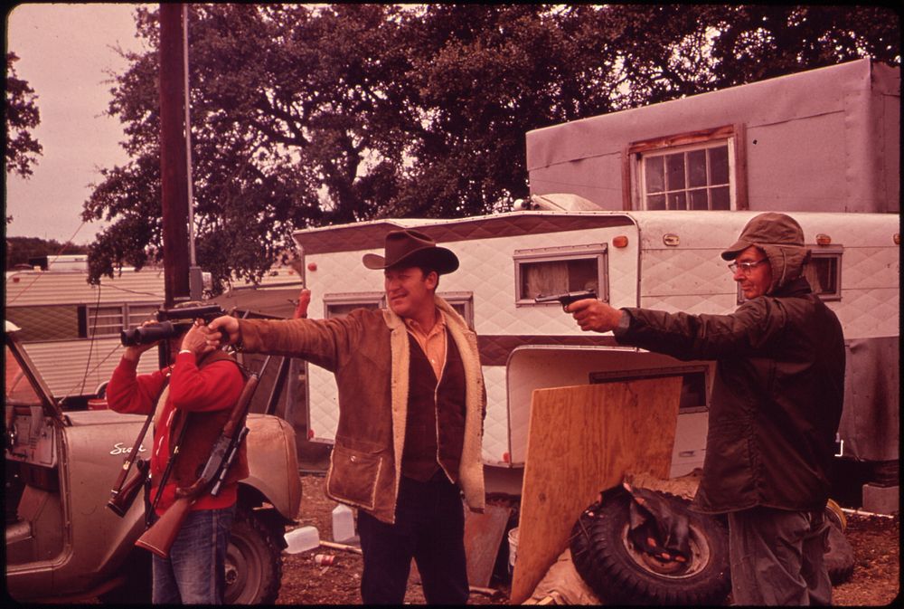 Deer Hunters at Their Permanent Camp Amuse Themselves between Real Kills, 11/1972. Original public domain image from Flickr
