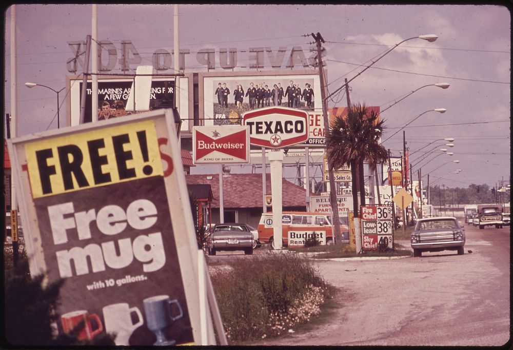 Billboards and Advertising Clutter Roadside, 06/1972. Original public domain image from Flickr