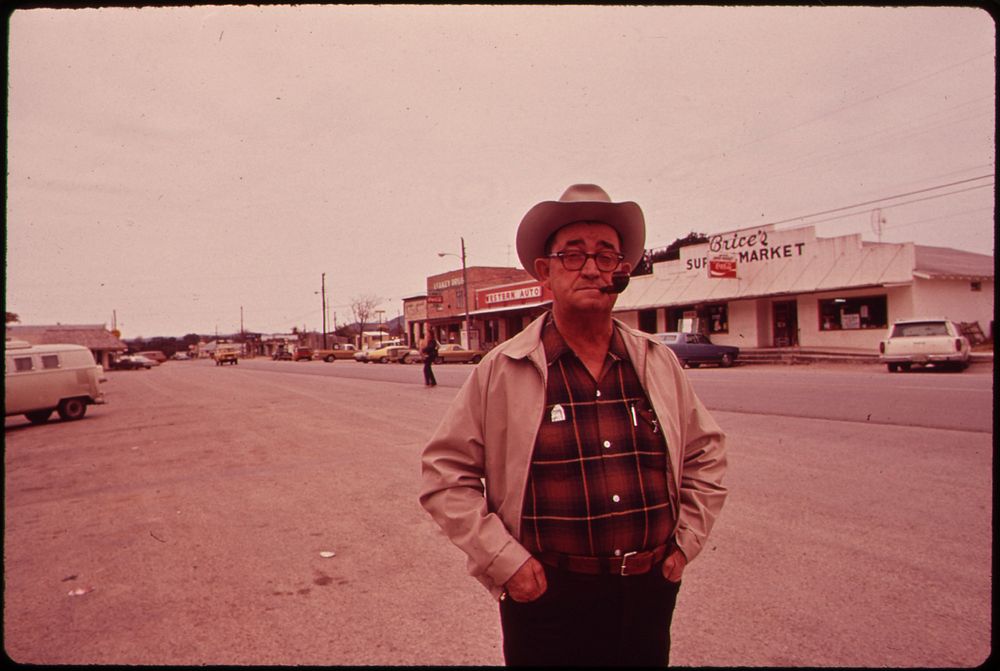 Main Street of Leakey, 11/1972. Original public domain image from Flickr