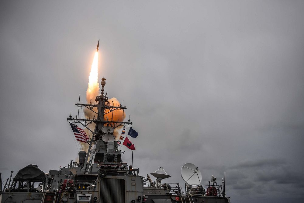 The U.S. Navy Arleigh Burke-class guided-missile destroyer USS Donald Cook (DDG 75) fires a Standard Missile 3 during…