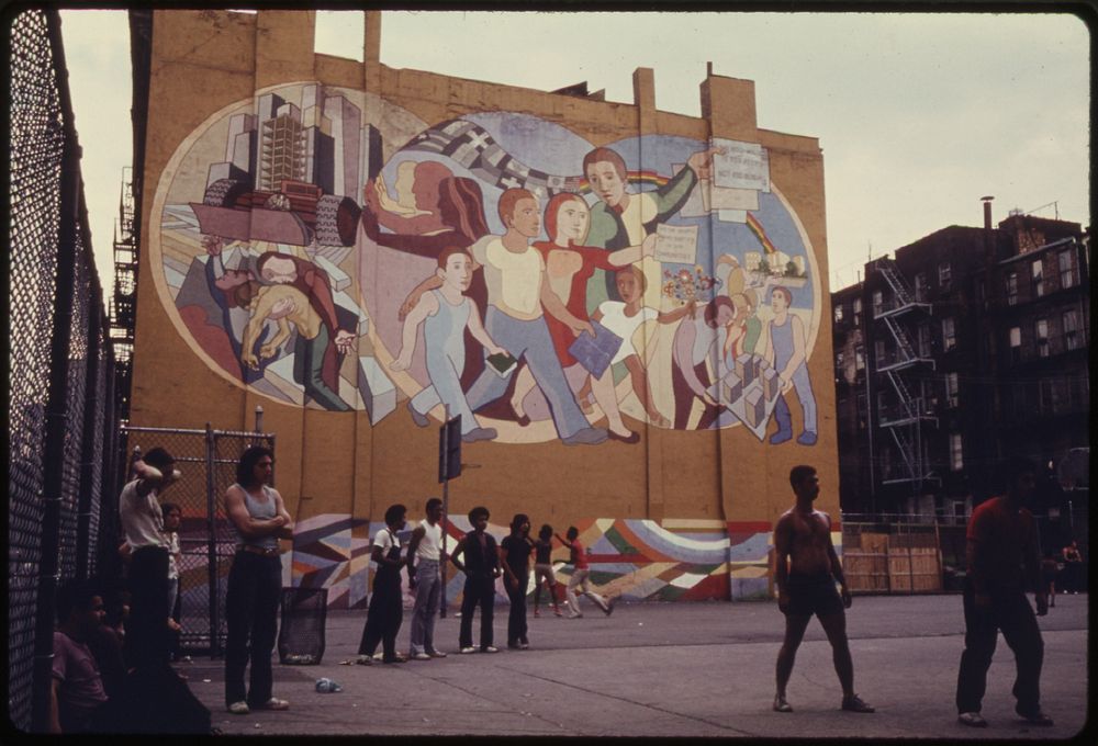Wall Painting in Hell's Kitchen of Manhattan, New York City Forms a Backdrop to an Inner City Playground for Area Residents…