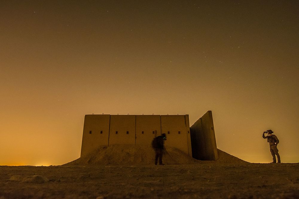 A U.S. Air Force explosive ordnance disposal technicians assigned to the 379th Expeditionary Civil Engineer Squadron operate…