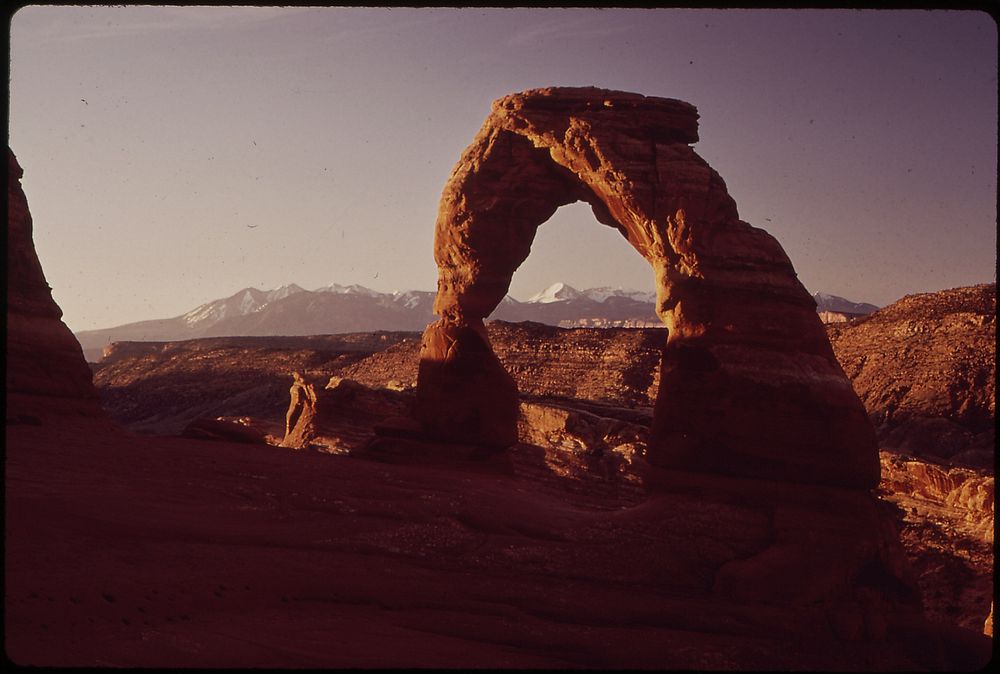 Delicate Arch Is the Most Famous Arch in the Park. The Lasal Mountains Are behind to the East, 05/1972. Original public…