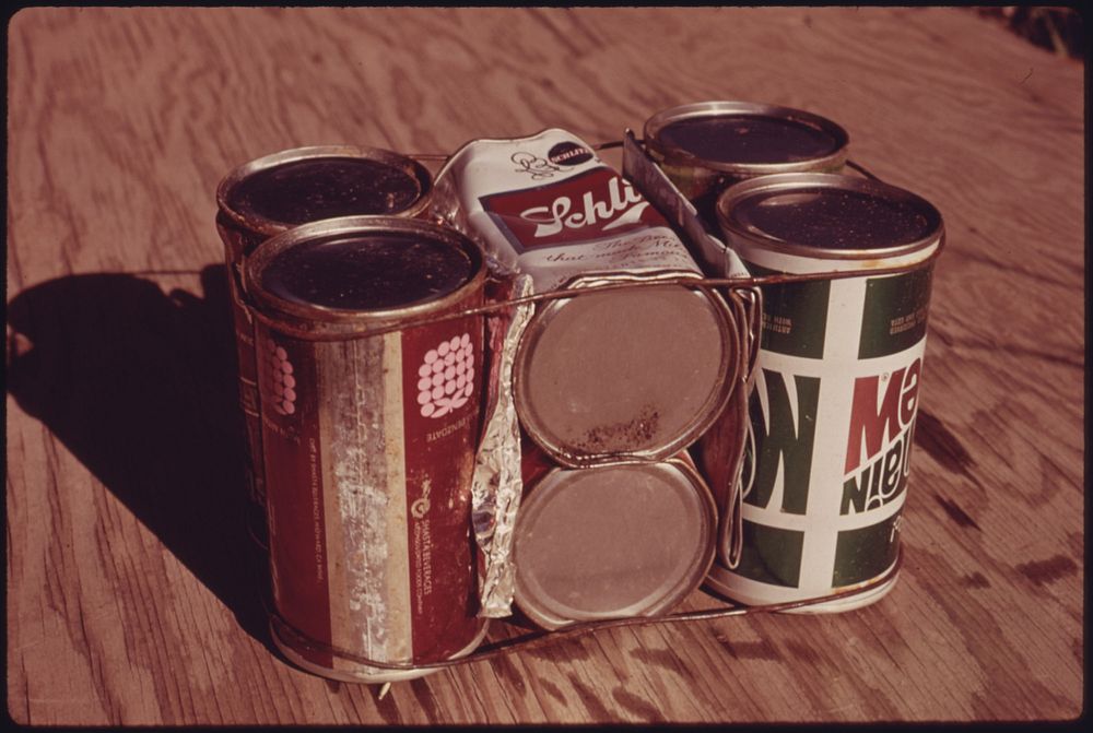 Basic Building Block of Experimental Housing Being Built of Empty Steel Beer and Soft Drink Cans near Taos, New Mexico. a…