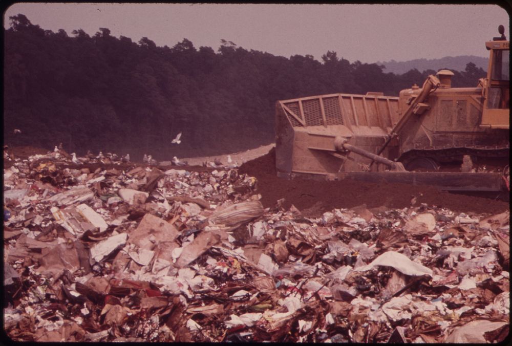 Covering Garbage with One Foot of Earth at Westchester County's Croton Landfill Operation 08/1973. Photographer: Blanche…