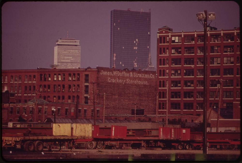 Looking Toward Copley Square from Pier 4, South Boston, in the Early Morning. John Hancock Building, with Boarded Windows…