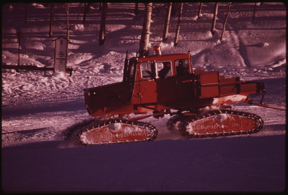 Snowcats Pack the Snow on the Ski Trails 01/1974. Photographer: Hoffman, Ron. Original public domain image from Flickr