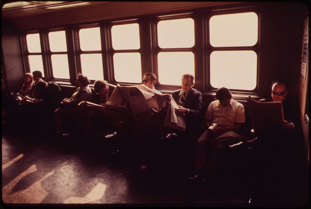 On the Staten Island Ferry in New York Harbor's Upper Bay 05/1973. Photographer: Blanche, Wil. Original public domain image…