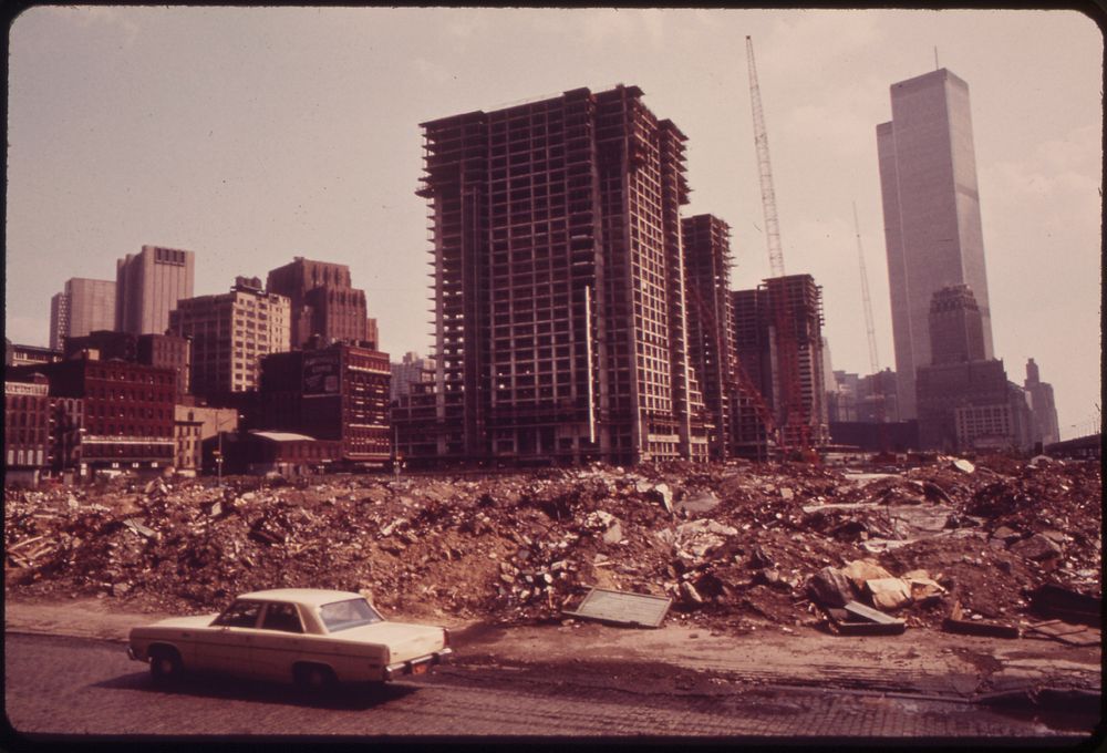 Construction on Lower Manhattan's West Side, Just North of the World Trade Center (Tall Building in Background) 05/1973.…