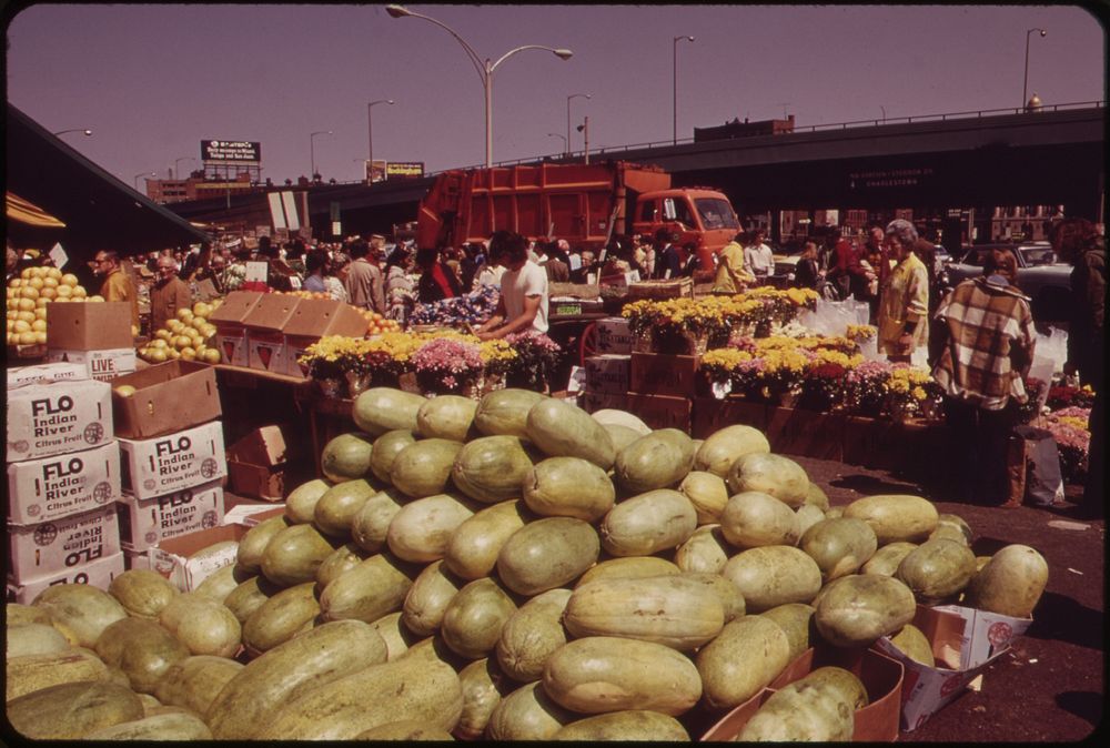 Fruits and Flowers at the Outdoor Market in Haymarket Square 05/1973. Photographer: Halberstadt, Ernst, 1910-1987. Original…
