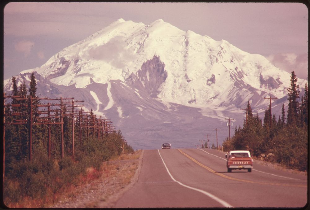 View East Along Glen Highway Toward Mount Drum (Elevation 12,002 Feet) and Intersection of Road and Trans-Alaska Pipeline.