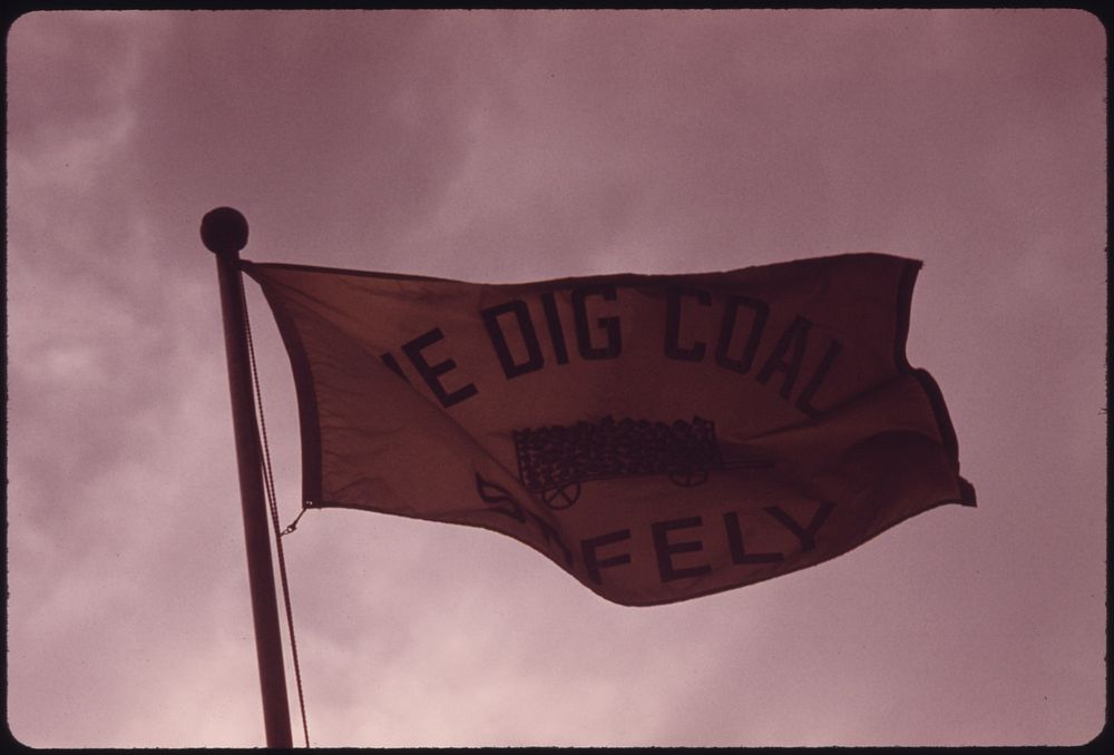 Company Flag in Front of the Headquarters of the Virginia-Pocahontas Coal Company near Richlands, Virginia, in the…