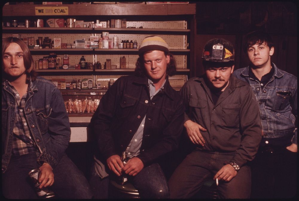 Four Young Men Gather in a Beer Joint in Clothier, West Virginia, near Madison 04/1974. Photographer: Corn, Jack. Original…