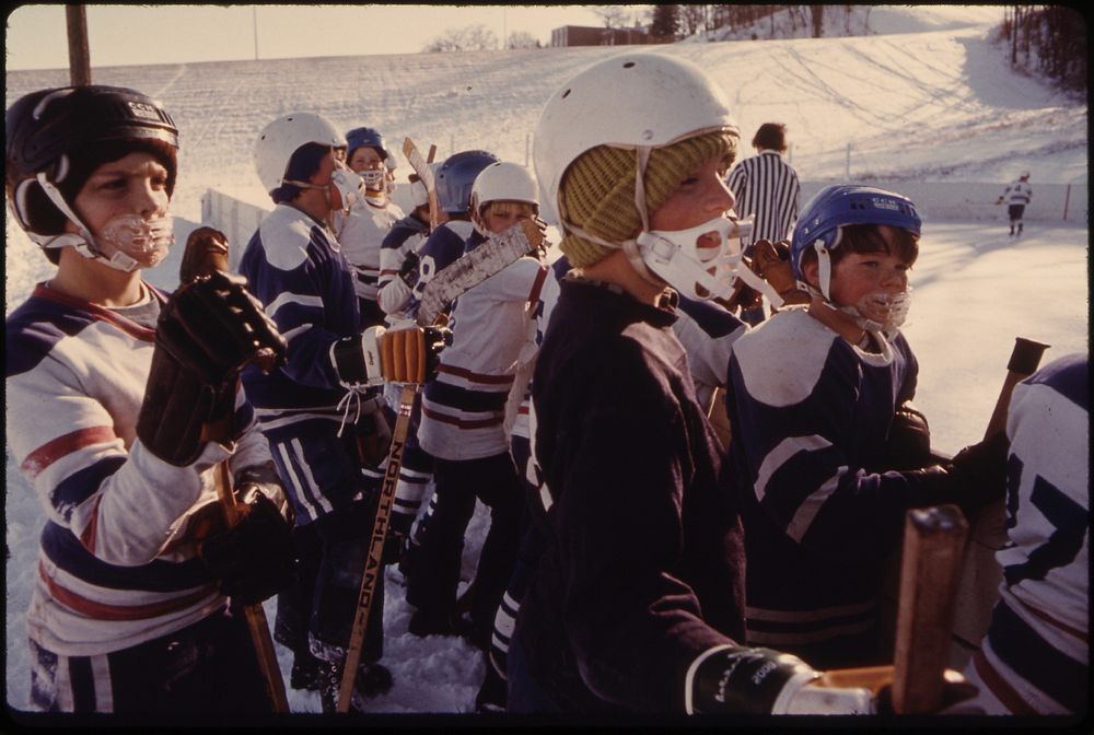 Youngsters at a Hockey Game at West Side Park below Hermann Heights in New Ulm, Minnesota.