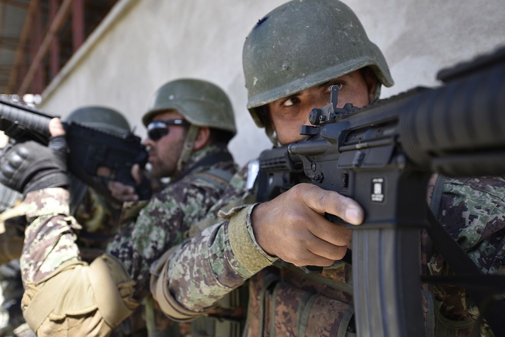 Afghan soldiers train at the The Afghan National Army Special Operations Command’s School of Excellence in Afghanistan April…