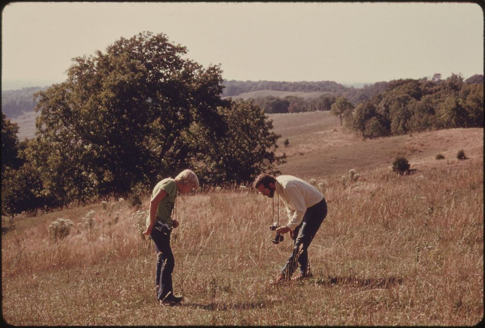 Ken Babcock, Right, a Native of Doniphan County Kansas, and a Youth Examine Some of the Plants in an Overgrazed Prairie Area…