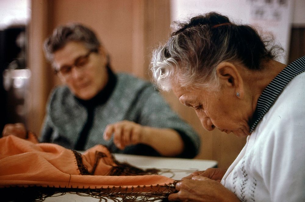 "Broken Fireplace", Older Granddaughter of Iowa Indian Chief White Cloud, Right, Makes Fringe for a Shawl at the Indian…