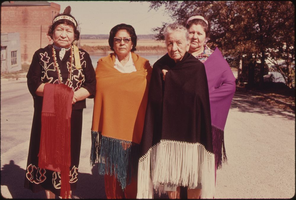 Four Women of the Iowa Indian Tribe Are Shown Wearing a Modern Version of Their Costumes on the Main Street of White Cloud…