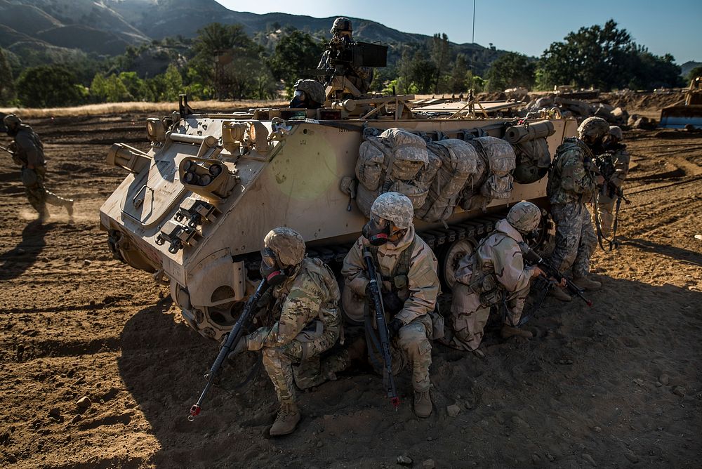 U.S. Army Reserve combat engineer Soldiers assigned to the 374th Engineer Company, of Concord, California, pull security…