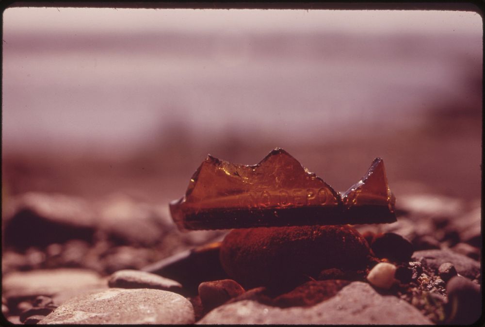 Broken Glass From "No-Deposit, Non-Returnable" Bottles Along the Washington Shore of the Columbia River in a Public Picnic…