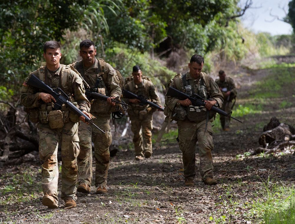 U.S. Soldiers ruck march at the Best Squadron Competition, during Tropic Lightning Week 18 at Schofield Barracks, Hawaii…