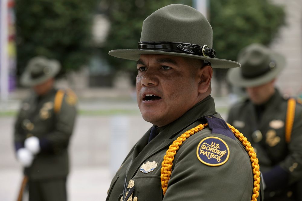 The U.S. Border Patrol drill team performs after the annual Valor Memorial & Wreath Laying Ceremony held in Woodrow Wilson…