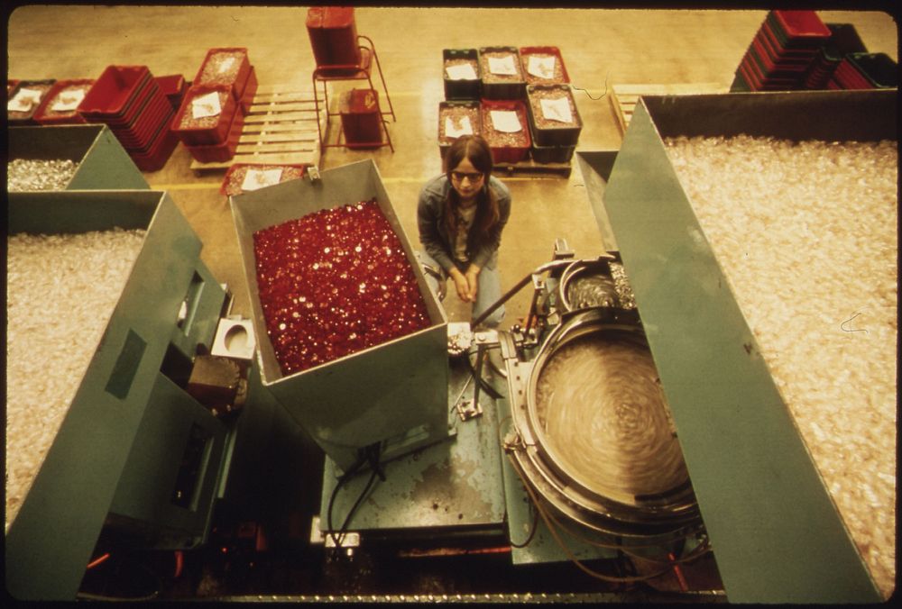 Interior of the 3m Co.(Minnesota Mining and Manufacturing) Plant Showing a Machine Being Monitored by an Employee.