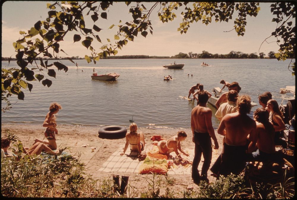 Young People of New Ulm, Minnesota, Spending a Sunday Swimming and Boating at Clear Lake Three Miles West of Town. New Ulm…