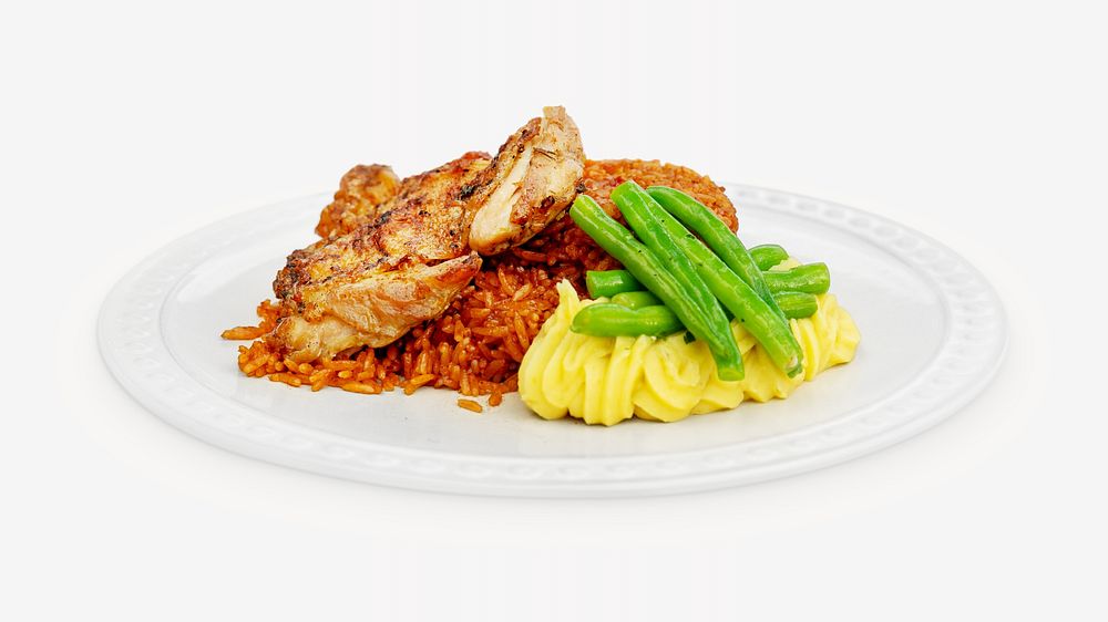 Chicken main dish image, food photo on white