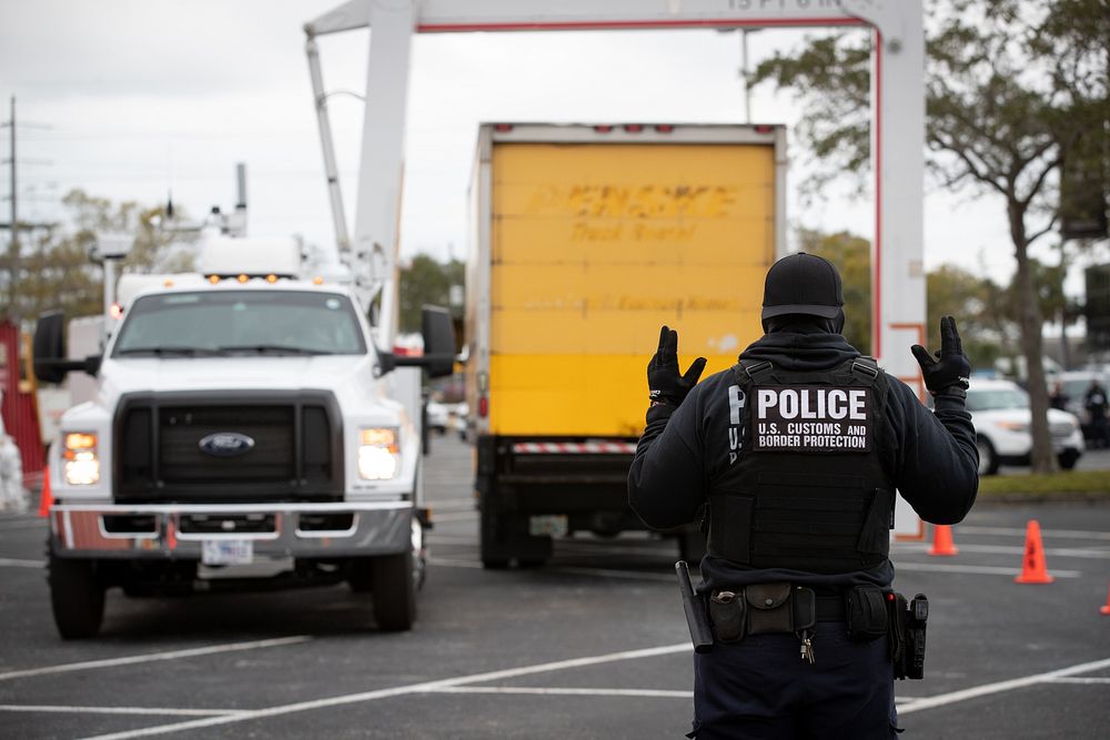 U.S. Customs and Border Protection Office of Field Operations scan all vehicles and shipments entering the Raymond James…