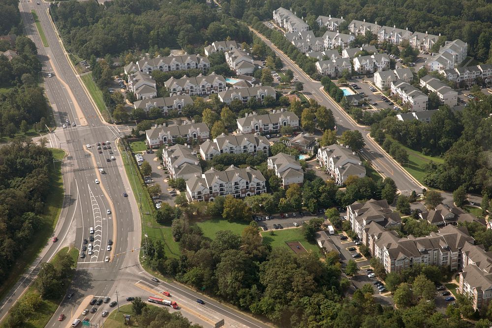 An aerial view of a Washington, D.C., suburban neighborhood, September 8, 2021.CBP photo by Glenn Fawcett.