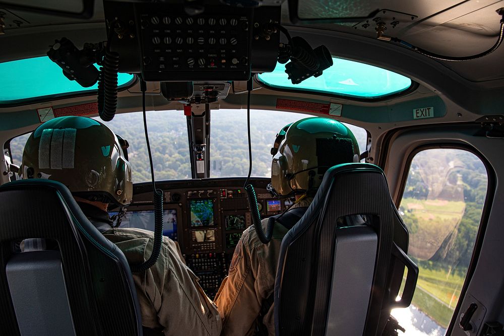 Two U.S. Customs and Border Protection Air and Marine Operations air interdiction agents pilot an H125 A-Star aircraft out…