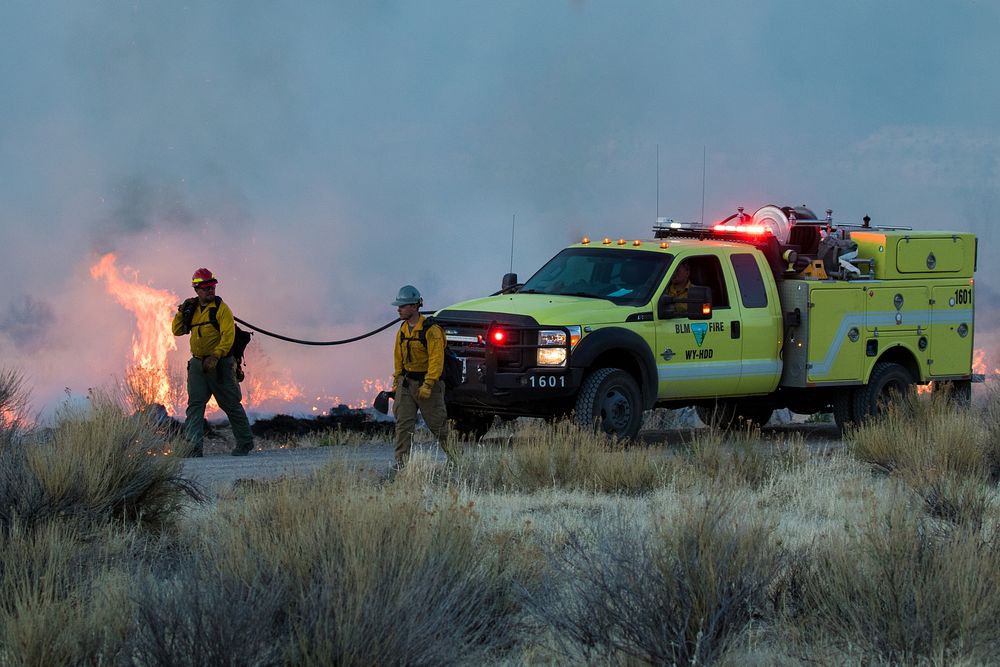 2021 USFWS Fire Employee Photo Contest Category: InteragencyBLM firefighters assist with suppression work on a wildfire at…