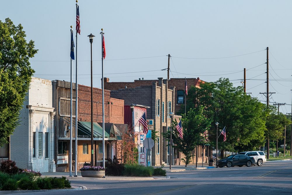 Main Street buildings and businesses in Chadron, NE, on July 19, 2021.