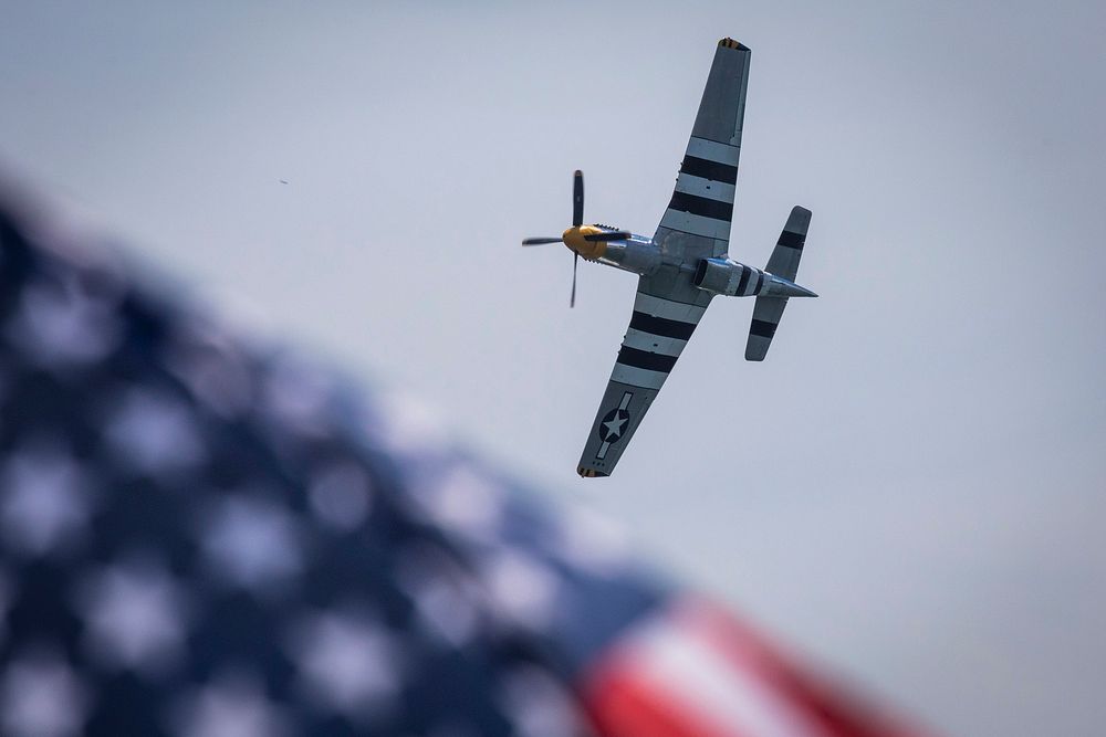 Jim Beasley Jr., Air Force Heritage Flight Foundation founding member/pilot, flies his P-51D Mustang at the 2021 Atlantic…