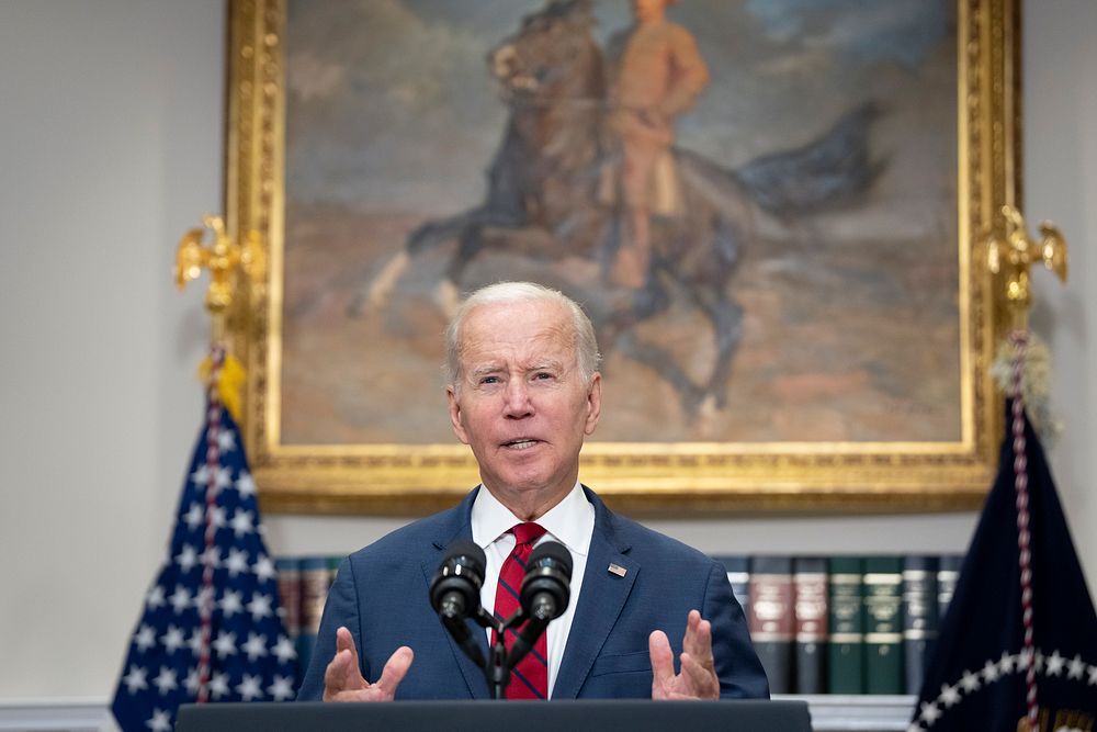 President Joe Biden delivers remarks about S. 443, the “Democracy is Strengthened by Casting Light on Spending in Elections”…