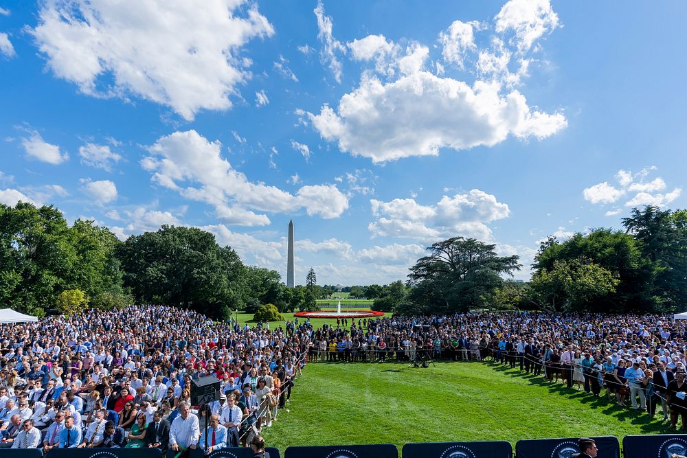 Guests sit on the South Lawn during the celebration event for the Inflation Reduction Act, Tuesday, September 13, 2022 on…