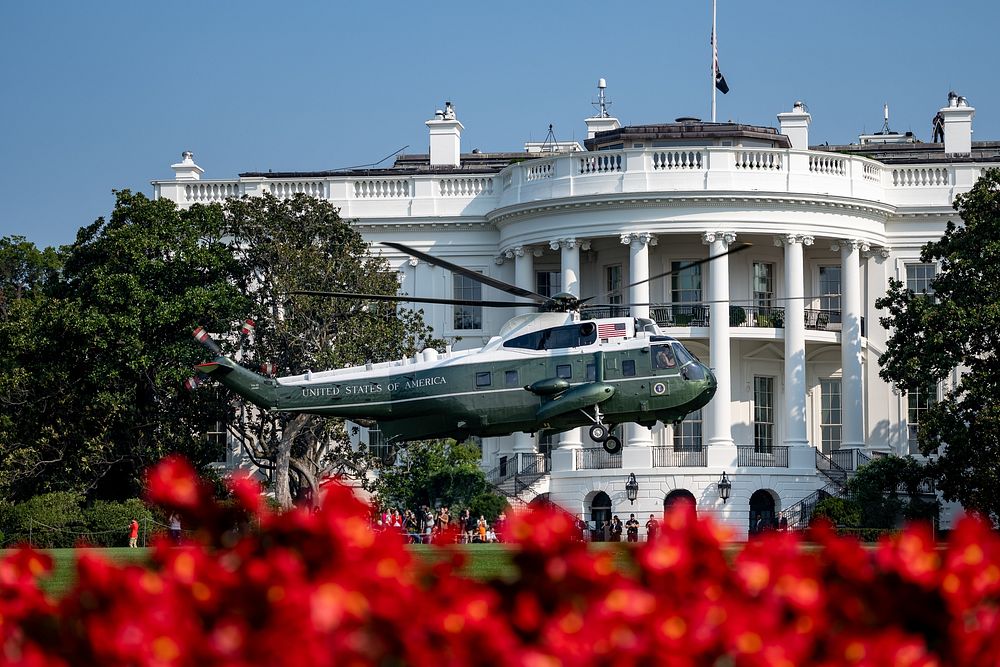 Marine One departs the South Lawn of the White House Saturday, September 17, 2022, en route to Joint Base Andrews in…