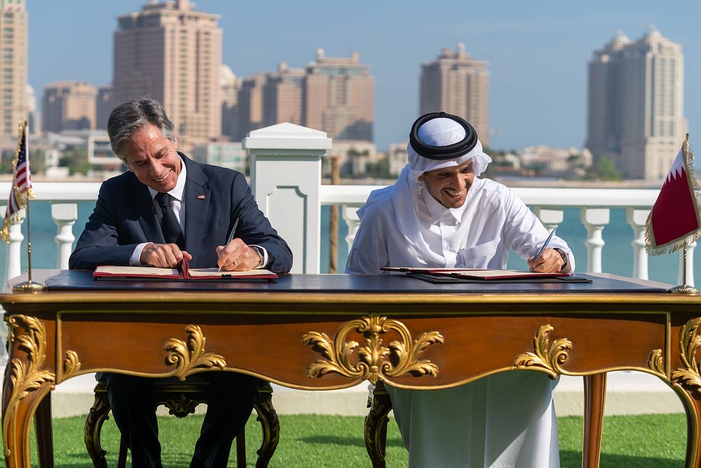 Secretary Blinken and Deputy Prime Minister and Foreign Minister Mohammed bin Abdulrahman Al Thani at Letter of Intent…