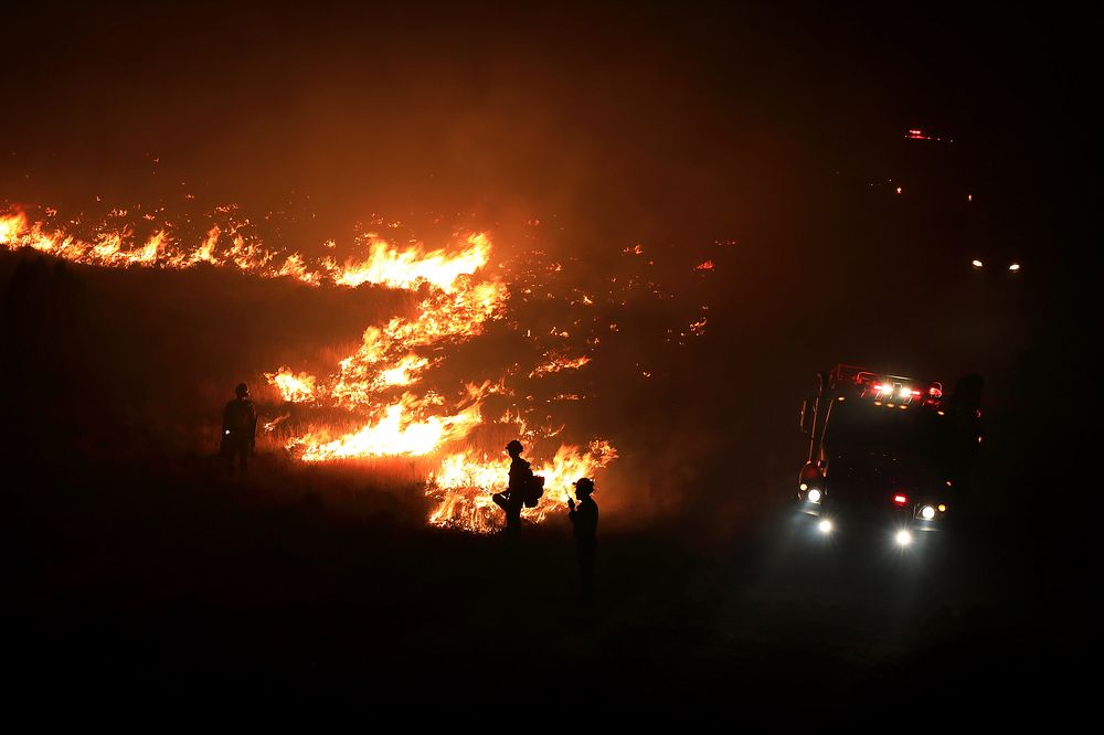 A BLM engine crew works through the night on the 2022 Ross Fork Fire near Fort Hall, Idaho. 