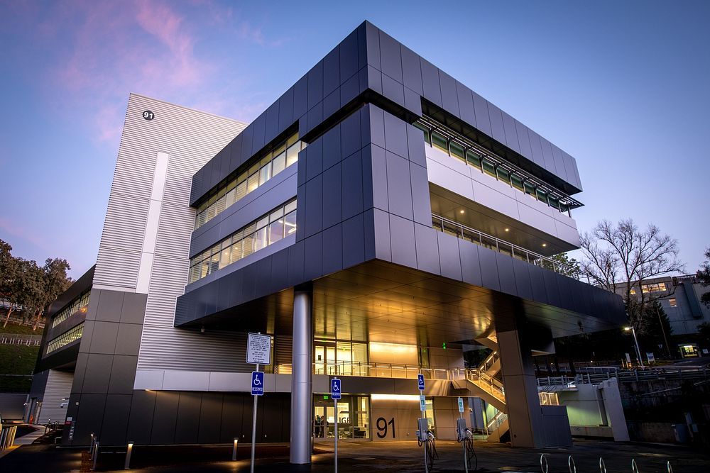 The Integrated Genomics Building (IGB, Building 91) as photographed at dusk at Lawrence Berkeley National Laboratory. 