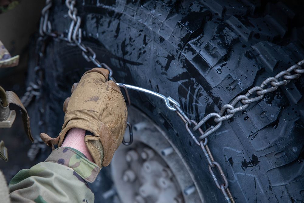 Snow chains tire.