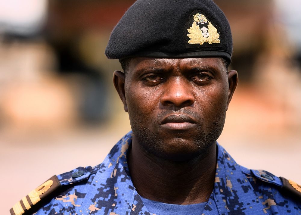 The Gambian Navy Lt. Cmdr. Farra Jobe, a liaison officer, poses for a photo in the Naval Dockyard in Lagos, Nigeria, Jan.…