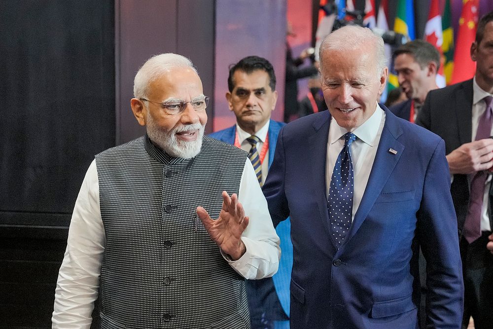 President Joe Biden speaks with Prime Minister of India Narendra Modi at the G20, Tuesday, November 15, 2022, at the Apurva…