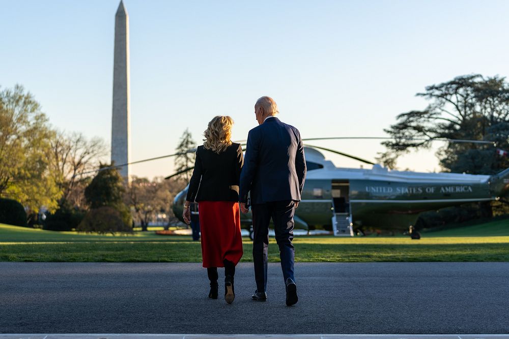 President Joe Biden and First Lady Jill Biden board Marine One on the South Lawn of the White House, Monday, November 21…