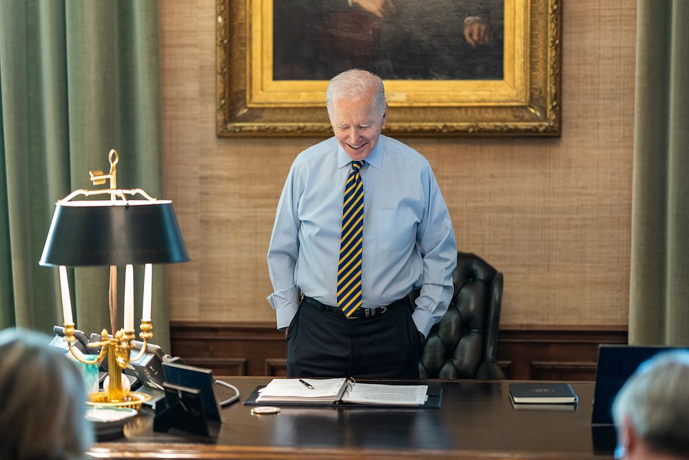 President Joe Biden talks on the phone with Israeli Prime Minister Benjamin Netanyahu, Monday, November 7, 2022, in the…